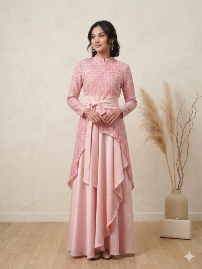 Setelan Busana Muslim / Modest Fashion Modern Tekav pink petale 