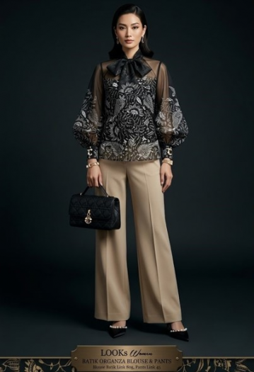 TEKAV Noir Series: Organza Tie-Neck Batik Blouse