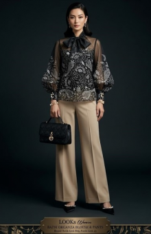 TEKAV Noir Series: Organza Tie-Neck Batik Blouse